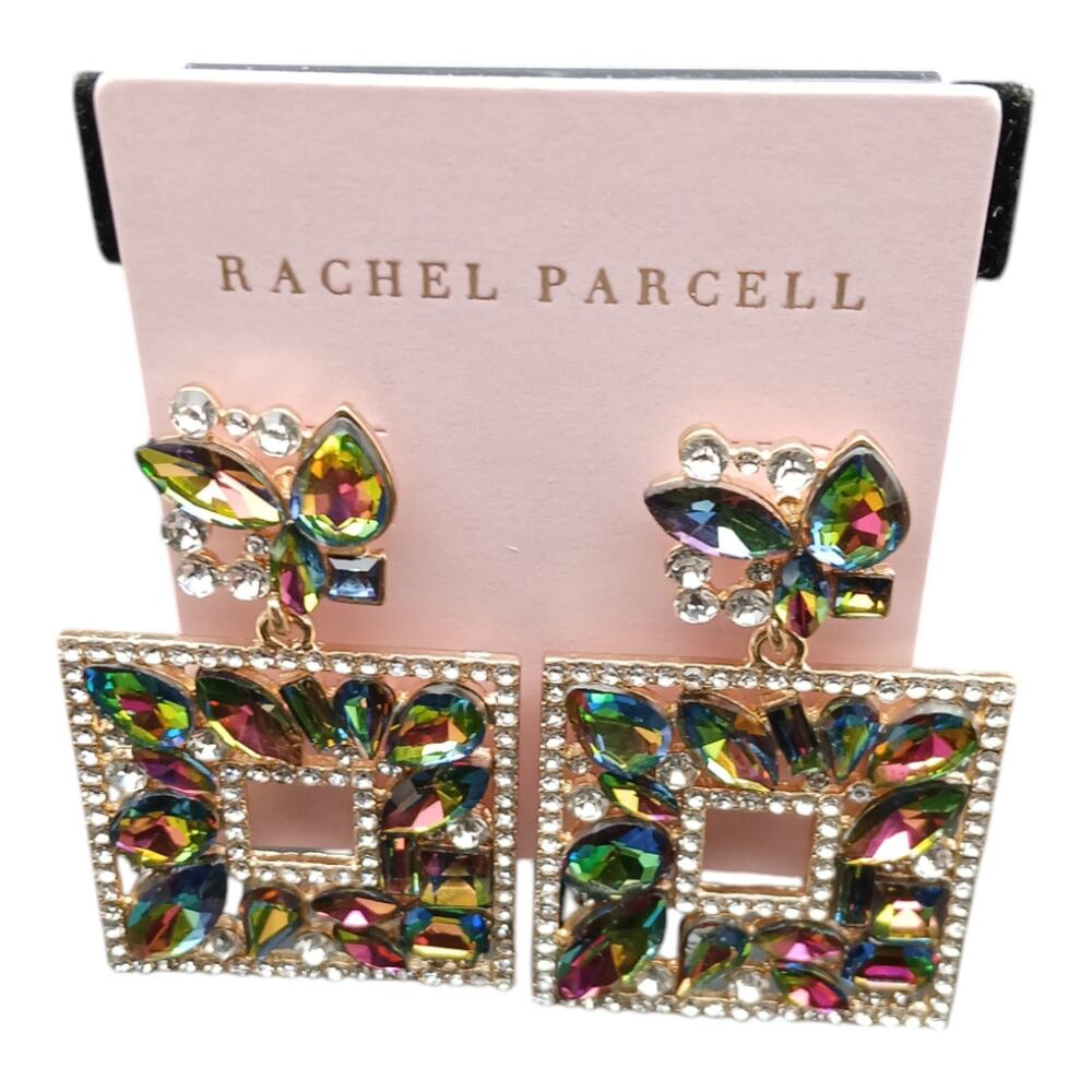 Rachel Parcell Statement Square Drop Earrings Multi-Color Crystal Rhinestone - Picture 5 of 5